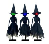 Decorazioni di Halloween per interni - Set di 3 streghe luminose a LED che si tengono per mano - statuette spettrali da tavolo per decorazione di Halloween per interni, camino, mensola e feste