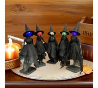 Decorazioni di Halloween per interni, Strega primitiva da scrivania con cappelli, 21,5 cm spettrali statuette di strega di Halloween con luci LED, streghe illuminate che si tengono per mano per camino