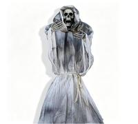 Decorazioni di Halloween Scheletro Fantasma Appeso con Luce e Suono | Tunica di Tessuto Strappato, Mani di Osso Sollevate e Design Leggero per Scene Infestate(white)