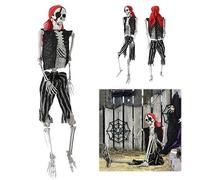 Decorazioni di Halloween Scheletro Gigante Scheletro Gigante Scheletro Imitazione a grandezza naturale, Ossa umane realistiche per tutto il corpo con articolazioni posabili, 165 cm, stile pirata,