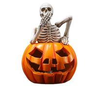 Decorazioni di Halloween, scheletro, zucca, statuetta, luci a LED, gotico, zucca, teschio, autunno, giardino, resina, lampada satue per cortile, patio, veranda, tavolo di casa, decorazione per feste