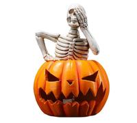 Decorazioni di Halloween, scheletro, zucca, statuetta, luci a LED, gotico, zucca, teschio, autunno, giardino, resina, lampada satue per cortile, patio, veranda, tavolo di casa, decorazione per feste