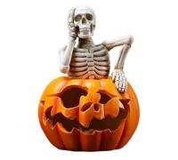 Decorazioni di Halloween, scheletro, zucca, statuetta, luci a LED, gotico, zucca, teschio, autunno, giardino, resina, lampada satue per cortile, patio, veranda, tavolo di casa, decorazione per feste