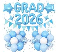 Decorazioni di laurea 2026 blu, GRAD 2026 palloncini in alluminio, palloncini celesti e bianchi, palloncini a forma di stella, bandierine per el 2026, decorazione per feste di laurea blu