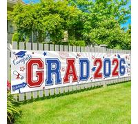 Decorazioni di laurea Banner Class of 2026 Yard Sign Grande Rosso Bianco e Blu per esterni e interni Decorazioni per feste di laurea Forniture adatte per l'uso su recinzioni, pareti o ingressi, 300 x