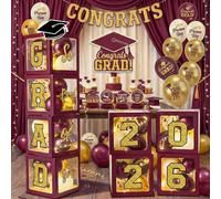 Decorazioni di laurea marrone e oro el 2026 scatole per palloncini con lettere 2026 GRAD So Proud of You, include 4 luci a corda e centrotavola a nido d'ape, decorazioni per feste per