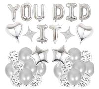 Decorazioni di laurea, striscione per feste di congratulazioni - You Did It Banner argento Well Done, palloncino in lattice a forma di stella a forma di cuore per pensionamento, anniversario, festa di
