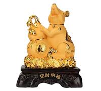 decorazioni di statue d'arte, Statua da collezione in resina dorata Feng Shui con il topo dello zodiaco cinese 2020, decorazione for la casa, l'ufficio e la scrivania, 20x14x26 cm