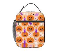 Decorazioni di zucca di Halloween, Jack-O'-Lantern, candela viola, osso, foglia viola, contenitore per il pranzo riutilizzabile, a prova di perdite, portatile, isolato, per picnic, ufficio, escursion