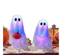 Decorazioni fantasma di Halloween, statuette fantasma, set di 2 pezzi, sculture gotiche festive illuminate, ideale per tavolo, giardino esterno, portico, negozio, bar interno