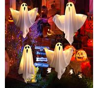 Decorazioni fantasma per Halloween,Decorazioni fantasma da appendere per Halloween con luci LED,decorazioni da appendere per feste, portefinestre,finestre,alberi,verande,prati e muri (4 pezzi bianchi)