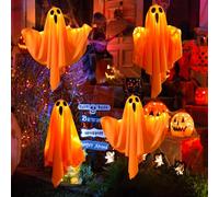 Decorazioni fantasma per Halloween,Decorazioni fantasma da appendere per Halloween con luci LED,decorazioni da appendere per feste, portefinestre,finestre,alberi,verande (4 pezzi arancioni)