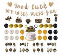 Decorazioni Festa Addio, Good Luck We Will Miss You Striscione Nero Oro Decorazioni per Torte e Cupcake Palloncini Lattice Spirali Appese per Addio Pensionamento Colleghi