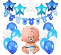 Decorazioni Festa Nascita Bambino. Festone é Maschio"It's A Boy"+1 Palloncino Blu a Bimbo,Neonato,Maschietto + 5 Palloncini a Stella +12 Palloncini. Accessori Battesimo e Baby Shower