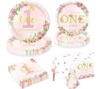 Decorazioni floreali per la festa del primo compleanno per 20 ospiti, includono piatti di carta Little Miss Onederful, tovaglioli, tovaglia per la festa del primo compleanno delle ragazze