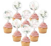 Decorazioni floreali rosa cipria per baby shower, 24 pezzi, verde salvia e rosa, decorazioni per torte per baby shower, decorazioni per torte per baby shower Welcome Baby It's a Girl Baby Shower Party