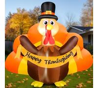 Decorazioni gonfiabili per esterni con tacchino da 1,8 m, con coda colorata e cappello da pellegrino con luci LED integrate per famiglia, prato, cortile, giardino, autunno, feste, casa, raccolto