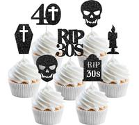 Decorazioni gotiche per feste di 40° compleanno, 24 pezzi, decorazioni per cupcake con scritta "Rip to My 30s", decorazioni per cupcake con la morte dei miei anni '30, decorazioni funerali per festa