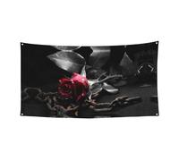 Decorazioni gotiche per Halloween con stampa di rose nere, cartello da appendere per interni ed esterni, forniture per le vacanze con occhielli in metallo