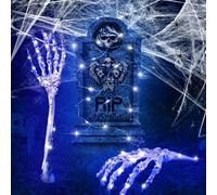 Decorazioni Halloween Esterno - Spaventoso Giardino Con Scheletro, Lapide Luminosa, Ragnatela E Mano Scheletro a LED - Per Una Spettrale Decorazione Da Esterno