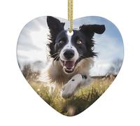 Decorazioni in ceramica a forma di cuore con Border Collie in esecuzione per la decorazione della parete della casa, feste in giardino e decorazioni per albero