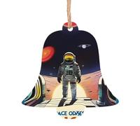 Decorazioni in legno da appendere a forma di campana Space Odyssey, 6 pezzi, per decorazioni natalizie, pendenti a forma di pupazzo di neve con campanella vintage