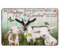 Decorazioni in metallo per parete camera da letto Be Happy with What You Have Goat Goat Decorazioni natalizie Targa in metallo vintage decorazione per la casa rustica cartelli in alluminio da parete