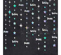 Decorazioni iridescenti di buon compleanno con cerchio di buon compleanno a pois scintillanti stelle kit ghirlanda metallica olografica da appendere Streamer bandierine sfondo per donne uomini bambini