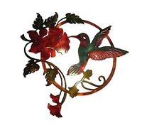 Decorazioni murali del colibrì in metallo 12.20x12.60 pollici di in metallo arte con un buco appeso volante su fiori piena regola per giardino decorazione per la casa rossa