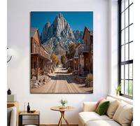 Decorazioni Murali di Architettura Paesaggio, Quadro Murale su Tela con Occidentale Città Antica, Stampe Artistica Poster Marrone per Camera da Letto Soggiorno, 50x70cm Senza Cornice