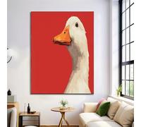 Decorazioni Murali di Minimalista Animale, Quadro Murale su Tela con Anatra Dal Becco Ritratto, Stampe Artistica Poster Rosso per Camera da Letto Soggiorno, 40x50cm Senza Cornice