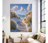 Decorazioni Murali di Spiaggia Paesaggio, Quadro Murale su Tela con Dune Sentieri, Stampe Artistica Poster Blu per Camera da Letto Soggiorno, 50x70cm Senza Cornice