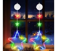 Decorazioni Natalizie,2 Pezzi Luci Natale Finestra,3 Modalità con Timer e Ventosa,Luci Natalizie,Luci di Natale da Interno ,Decorazioni per Finestre,Tende Natalizie per Finestre per Interno Esterni