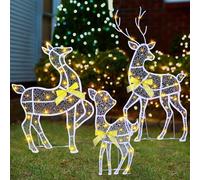 Decorazioni natalizie 2D per esterni, 96 cm, decorazione natalizia per esterni, renna per casa, cortile, prato con 90 luci a LED, set di 3 famiglie di cervi bianchi, Venados de Navidad para Decoracion