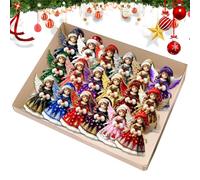 Decorazioni Natalizie A Forma Di Angelo,Decorazioni Piatte In Legno 2D A Ciondolo 18 Pezzi, Colorate Di Angeli Per Le Feste - Per Casa, Parete, Porta, Albero Di Natale, Festa, Veicolo