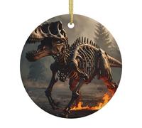 Decorazioni natalizie a forma di dinosauro in esecuzione - ornamenti rotondi in ceramica, decorazioni per albero di Natale e forniture per feste