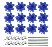 Decorazioni natalizie a forma di stella di Natale con glitter, set di 12 fiori artificiali, dimensioni 13,7 cm
