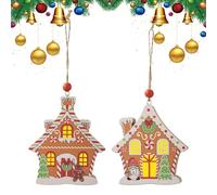 Decorazioni Natalizie, addobbi per L'Albero di Natale - 2 Pezzi in Legno da Appendere, da Collezione, con Luce, Decorazioni Natalizie a Forma di casetta di Pan di Zenzero | per FES