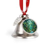 Decorazioni natalizie con campanelle tropicali e nastro rosso, campanelle color argento acquerellato per decorazioni esotiche per le feste e l'estate