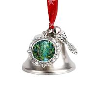 Decorazioni natalizie con campanelle tropicali e nastro rosso, campanelle color argento acquerellato per decorazioni esotiche per le feste e l'estate