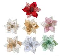 Decorazioni natalizie con fiori artificiali, confezione da 7, con paillettes, flessibili e materiali per la decorazione della casa, per eventi festivi e esposizioni stagionali