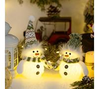 Decorazioni Natalizie con Pupazzo di Neve LED Luminoso - Set di 2 Figure da Scrivania a Batteria, Luce Calda che Crea un'Atmosfera Festiva, per Casa, Ufficio e come Regalo di Natale