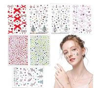 Decorazioni natalizie da incollare sul viso, adesivi per il viso con strass di Natale, 7 fogli, per il trucco, per cosplay, per il viso, per l'albero di Natale, fiocco, gemme, strass A