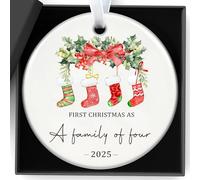 Decorazioni natalizie, decorazioni per albero di Natale personalizzate su entrambi i lati, il nostro primo Natale come una famiglia di quattro ornamenti per la famiglia palla di Natale in ceramica per