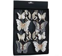 Decorazioni Natalizie Farfalle Glitterate Con Clip Plastica 18.5x2x28cm | Materiale in plastica per riflessi luminosi modelli traforati perfette per feste e case