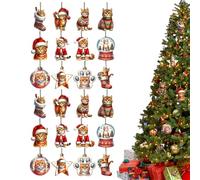 Decorazioni Natalizie Gatto per Albero di Natale - 24 Pezzi Pendente Albero Di Natale In Legno | Pendente Per Feste Negozio Scuola Camera Piccoli Spazi Cucina Salotto Casa | Appartamenti Piccoli Spazi