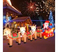 Decorazioni natalizie gonfiabili da giardino - Babbo Natale gonfiabile lungo 3 m sulla slitta con 3 renne, decorazioni per esterni, gonfiabili di Natale, decorazione natalizia con luci a LED per prato