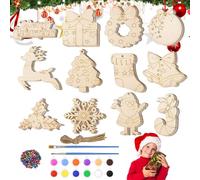 Decorazioni Natalizie in Legno per Lavoretti Creativi | Kit per Creare Decorazioni a Pendente con 60 Pezzi - Natalizie Grezze da Personalizzare per Interni Esterni Feste Casa Aula