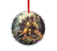 Decorazioni natalizie in vetro, ciondolo rotondo per feste di casa, una piccola casa delle fiabe stampata per decorazioni natalizie regalo di nozze