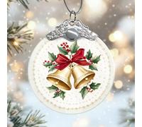 Decorazioni natalizie in vetro, decorazioni natalizie con agrifoglio, nastro dorato, per riempire la calza della Befana, per albero, camino, finestra, porta, parete, esterno, 7,6 x 7,6 cm